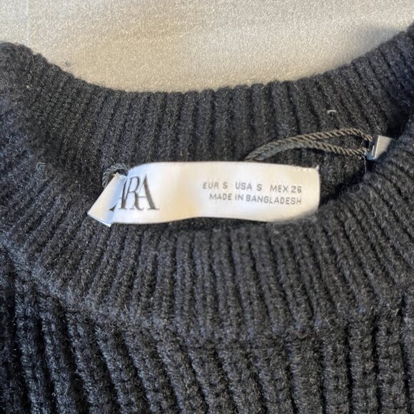 ZARA Sweater Womens Small Black Cropped Oversized Crewneck - Picture 2 of 6